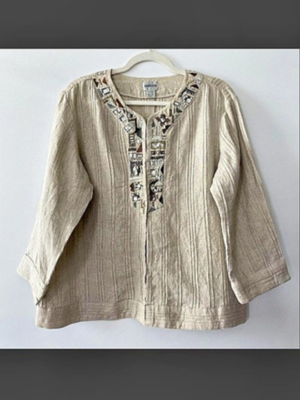Chico's Embellished Blouse in Beige Size 2